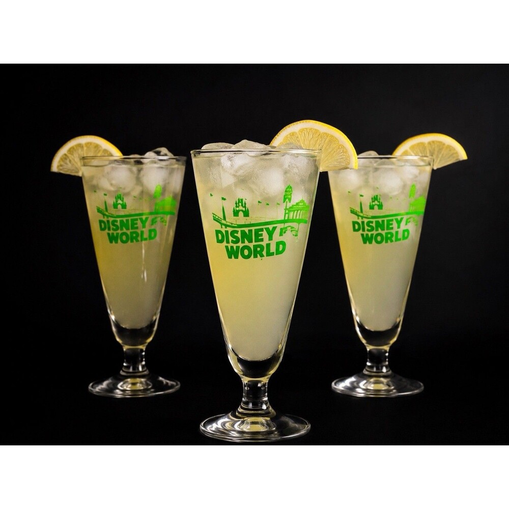Vintage Walt Disney World Green Logo Pilsner Glasses Set of 3 Retro Barware